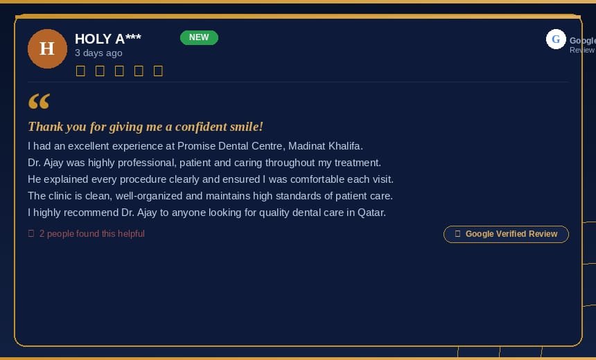 Five-star Google review from the patient thanking Dr. Ajay for a confident smile